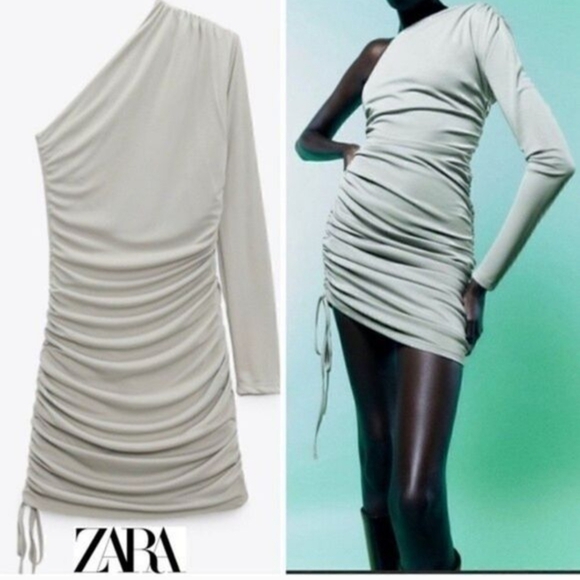 Zara Dresses & Skirts - NWT Zara Women's One-Shoulder Ruched Dress - Gray